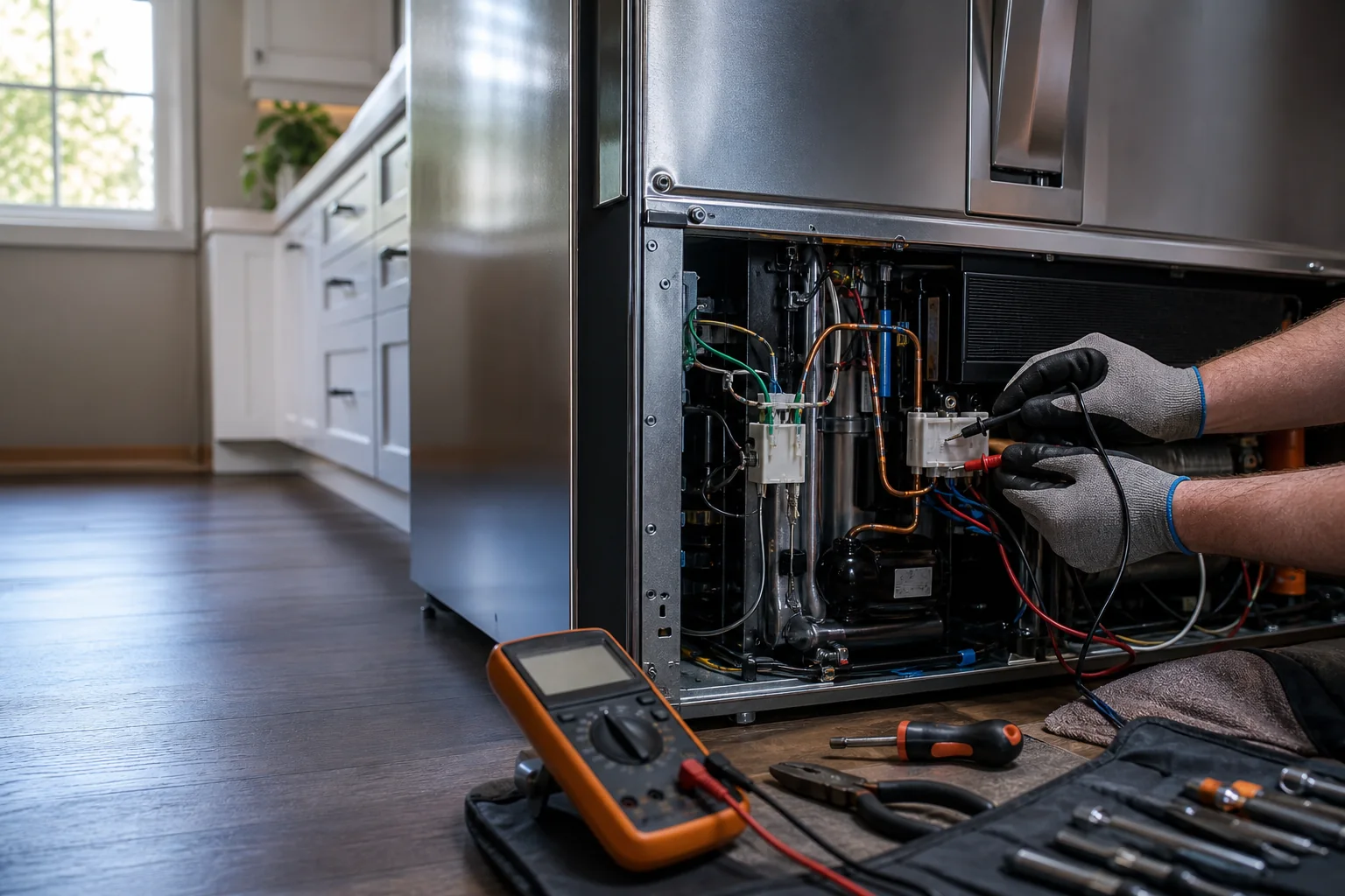 Household appliance being professionally diagnosed